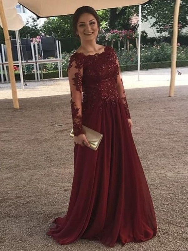A-line decal long sleeved sweeping dress for bride's mother