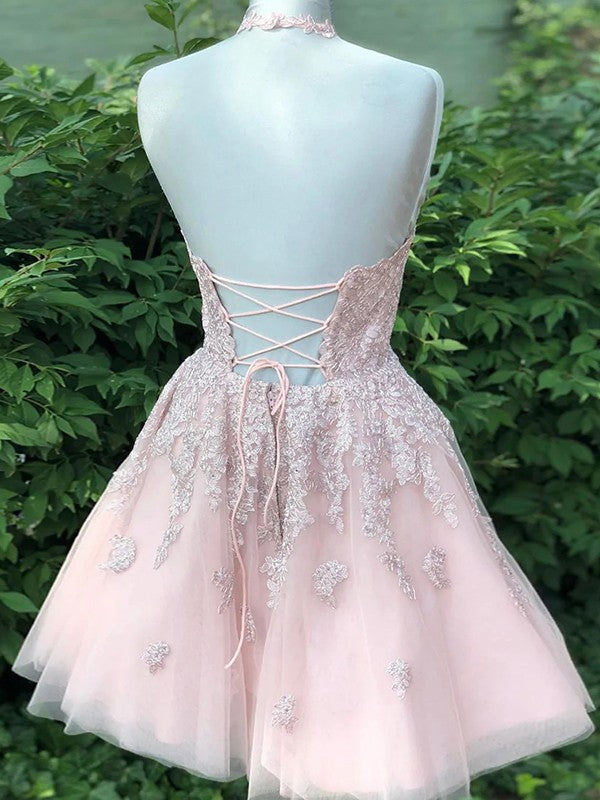 A-line skirt princess sheer inlaid Halter sleeveless mini skirt