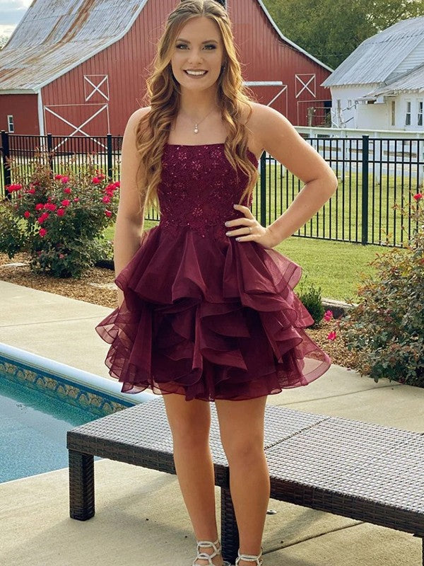 A-line Elegant Princess Tulle Ruffle Edge Off Shoulder Sleeveless Short Mini Dress