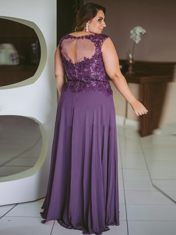Sweet Princess Chiffon Applique Sleeveless Floor Sweeping Bride Mom Dress