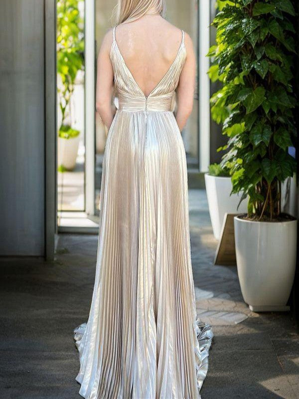 A-line Elegant Princess Silk Sexy V-neck Sleeveless Evening Dress