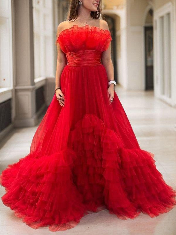 A-line sheer ruffled sleeveless formal court party dress