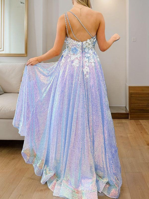 Sweet Princess Applique One Shoulder Sleeveless Evening Dress
