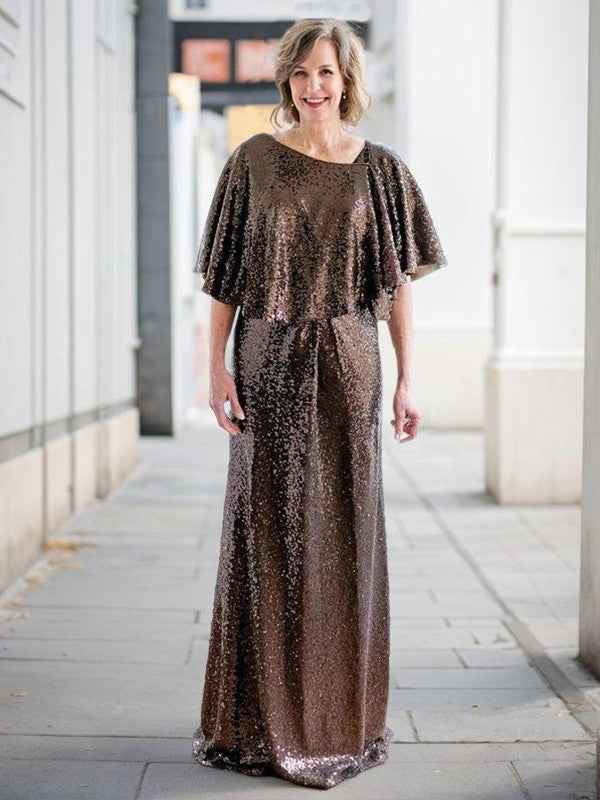 Pillar sexy elegant sequin short sleeved floor mopping bridal mother dress