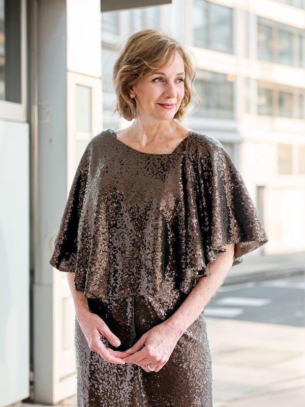 Pillar sexy elegant sequin short sleeved floor mopping bridal mother dress