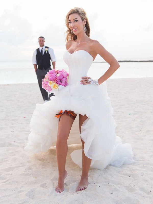 A-line Sweet Princess Sweetheart Asymmetric Sleeveless Organza Wedding Dress