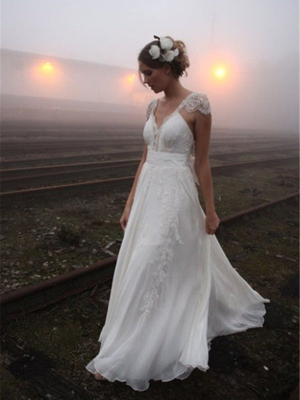 A-line skirt princess V-neck strapless dress sleeveless lace chiffon wedding dress