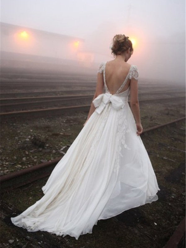 A-line skirt princess V-neck strapless dress sleeveless lace chiffon wedding dress