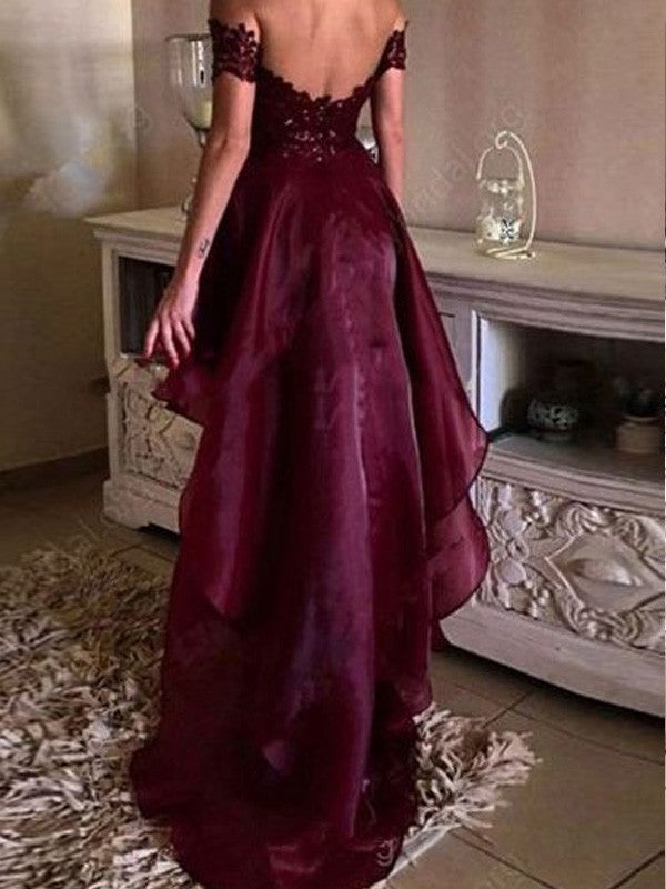 A-line Beautiful Princess Sleeveless Off Shoulder Asymmetric Applique Organza Dress