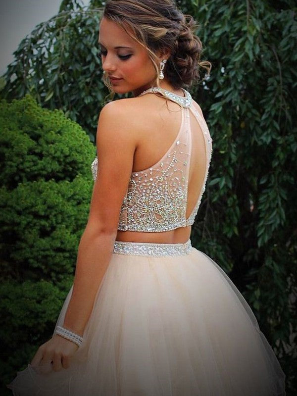 A-line Sweet Princess Open Navel Sleeveless Mini Tulle Two Piece Dress