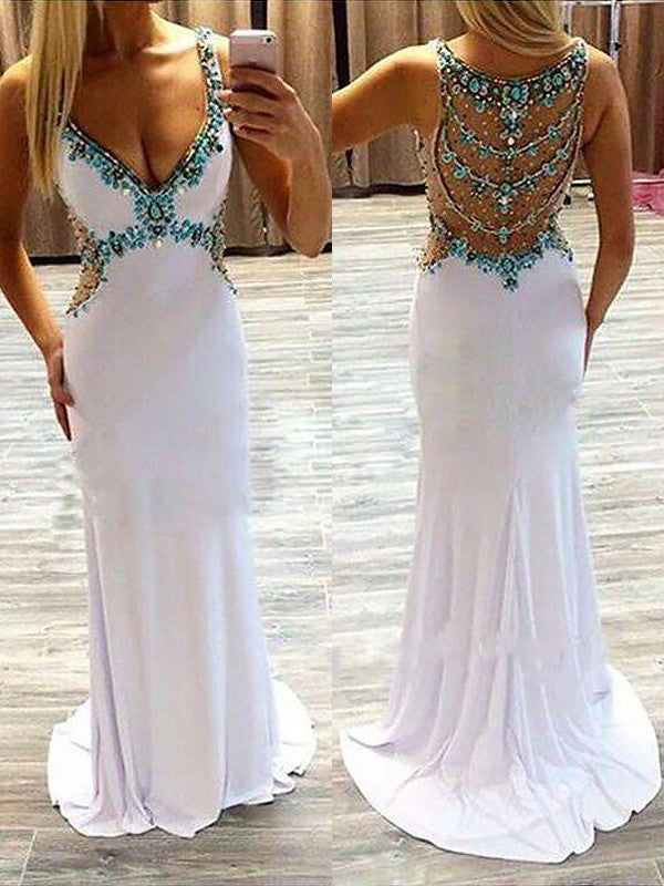 A-line elegant princess V-neck sleeveless strapless satin dress