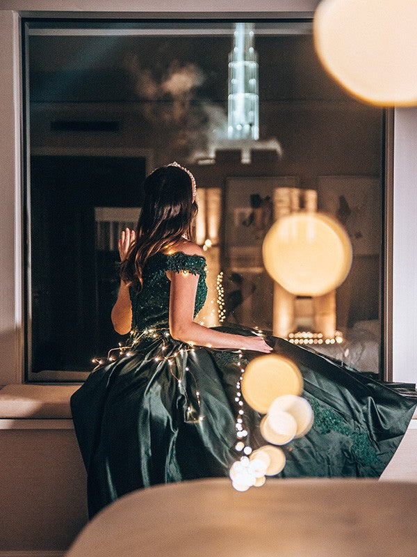 Ball Gown lace satin sleeveless floor mop sexy off the shoulder dress