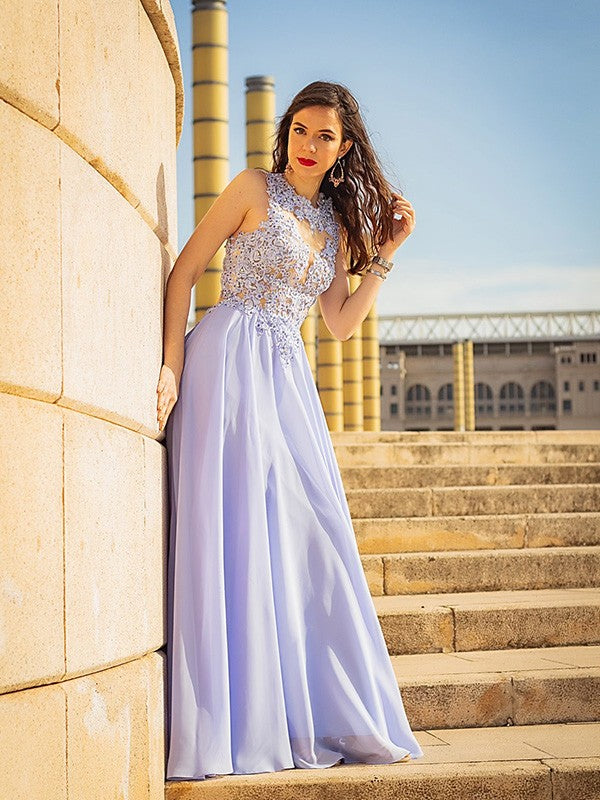 A-line Princess Sleeveless Sticker Chiffon Party Evening Dress