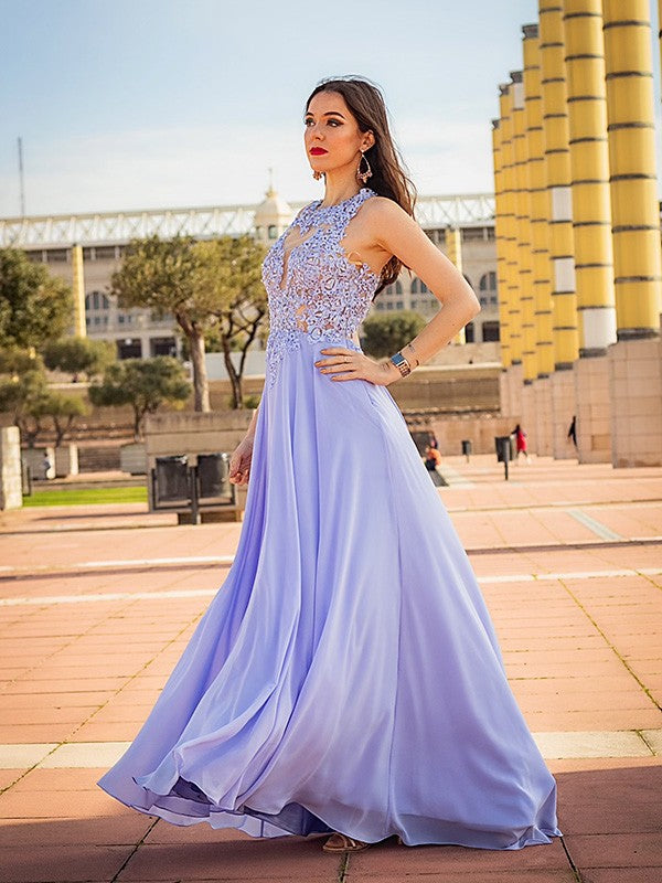 A-line Princess Sleeveless Sticker Chiffon Party Evening Dress
