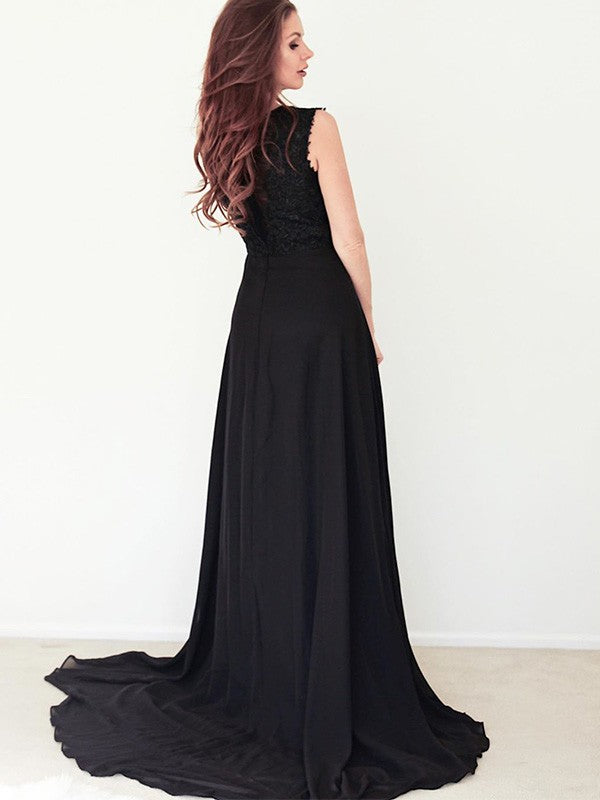A-line Princess Satin Chiffon Scoop Sweet Sleeveless Dress