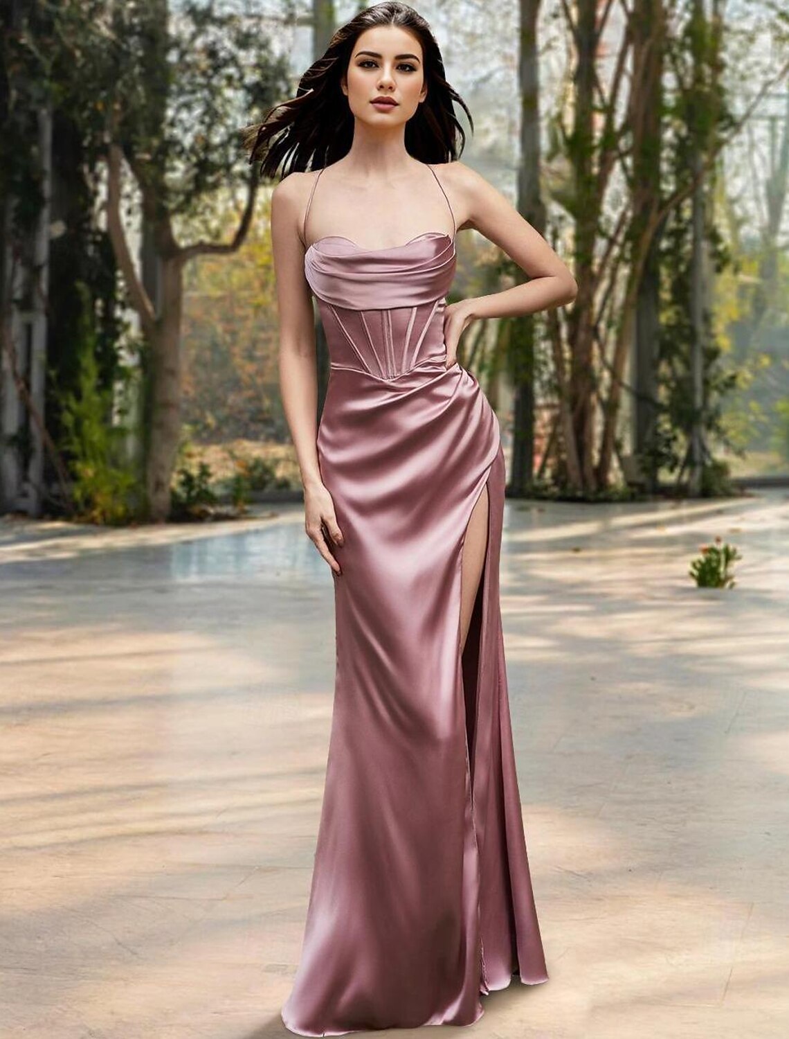 Mermaid Loudspeaker Ball Tight Corset Wedding Guests Dinner Floor length Sleeveless Thin Shoulder Strap Bridesmaid Dress Fold