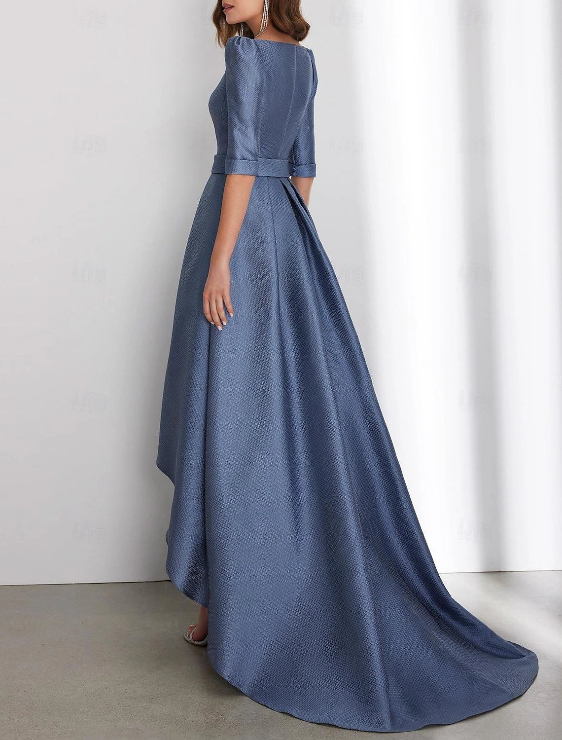 A-line Cocktail Party Dress Elegant Dress and Floor Dress Formal Summer Tea Length 3/4 Long Sleeve One Shoulder Ribbon Bow