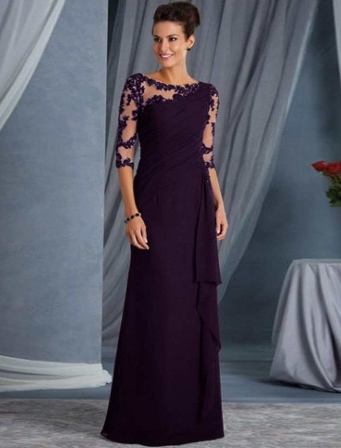 Tight black dress evening dress formal banquet and floor length half sleeved jewelry collar autumn wedding guests lace stickers