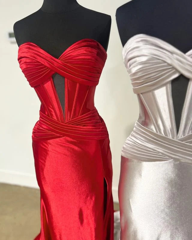 Mermaid Sweet Satin Lock Hole Ball Party Dress Split