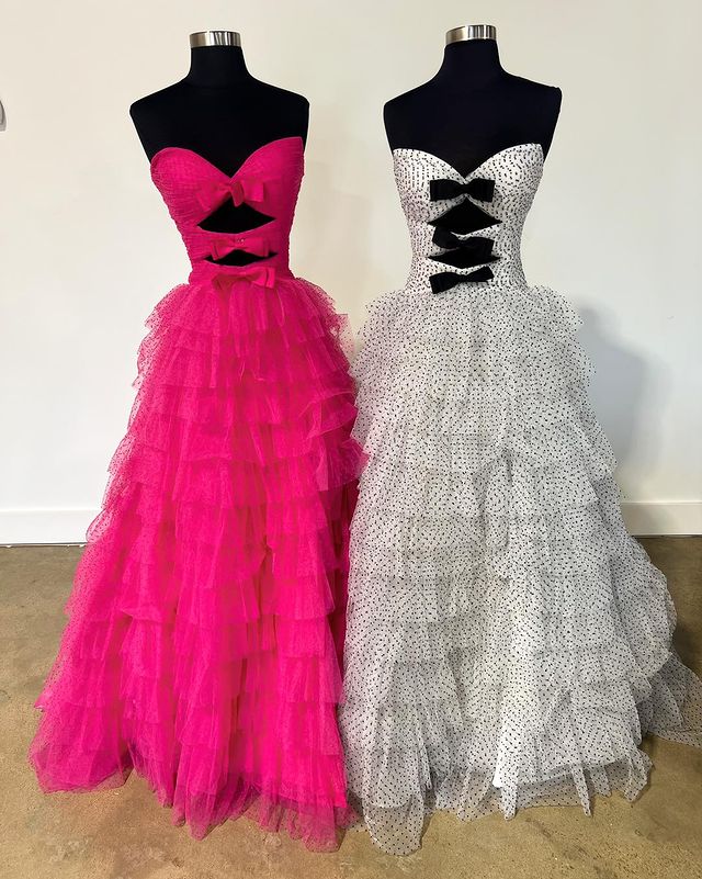 Elegant and sweet style strapless A-line layered split floor dance dress
