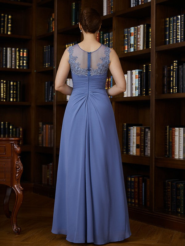 Chiffon Decal Round Neck Sleeveless Asymmetric Bride Mom Wedding Party Dress