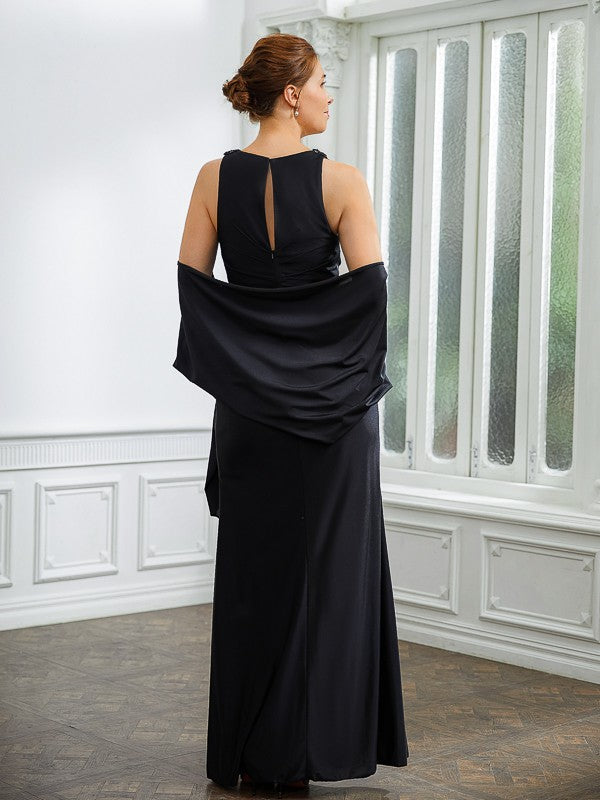 Thin gauze knitted pleated V-neck sleeveless floor length bride's mother's dress