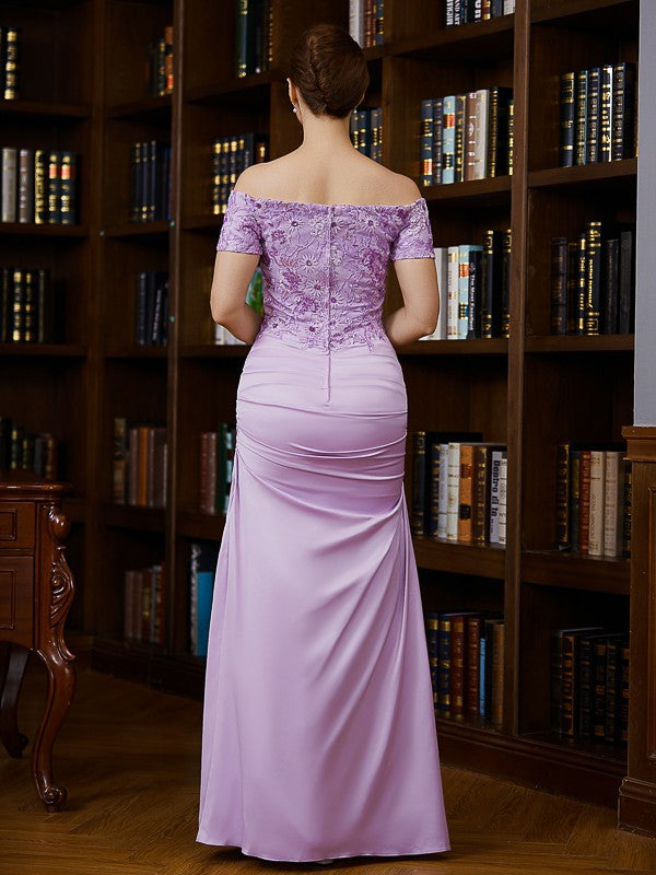 Charming and sexy off the shoulder short sleeved floor mopping bridal mother dress