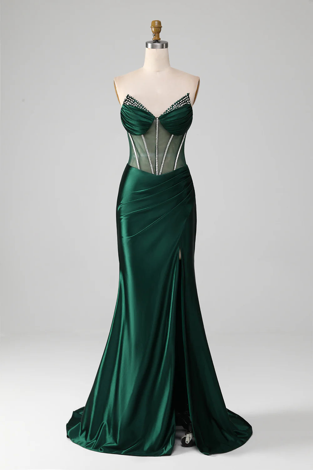 Slim fit mermaid sweet dark green Corset ball dress with front slit