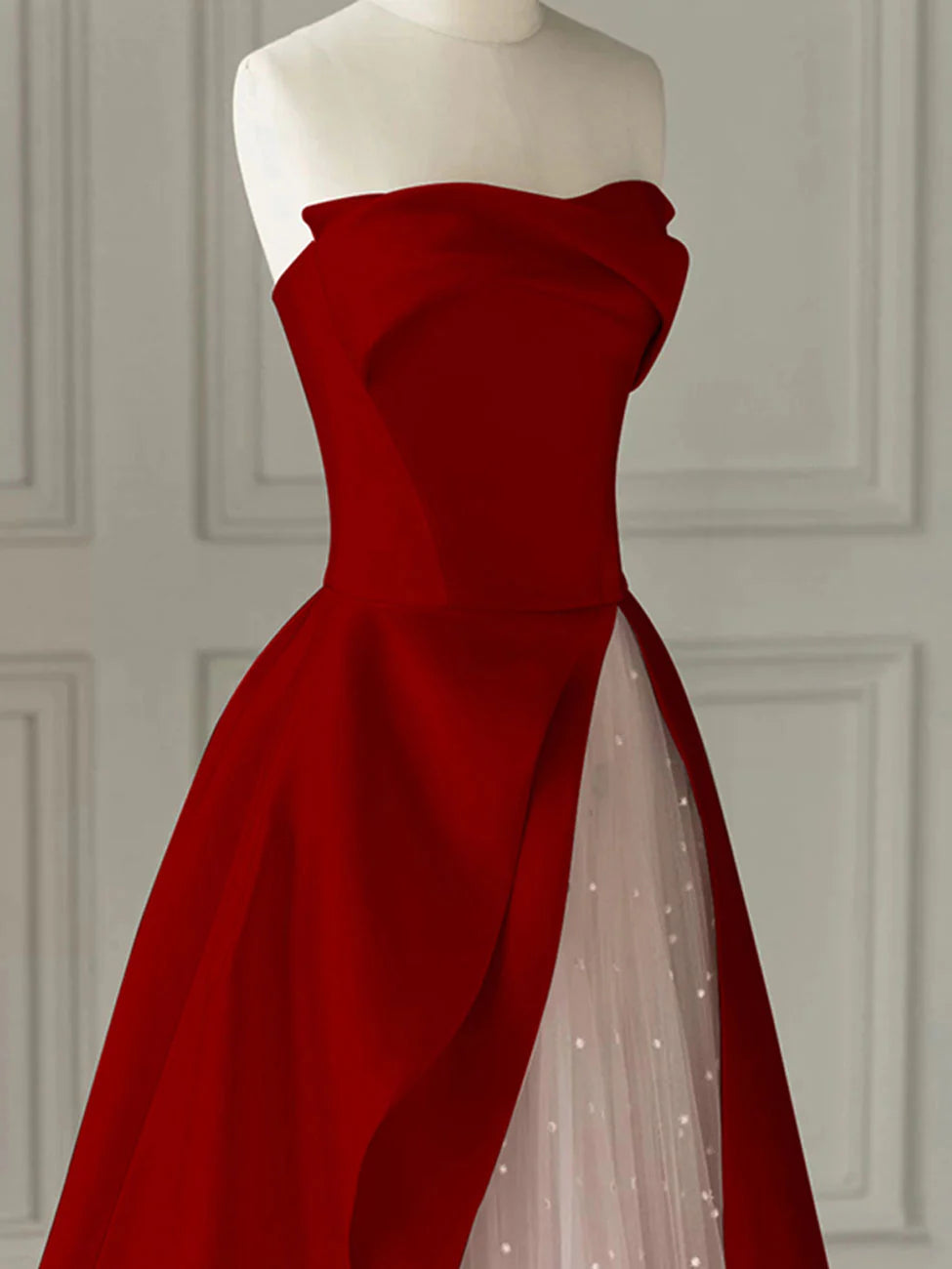 Aline Burgundy Satin Long Evening Dress Burgundy Formal Dress