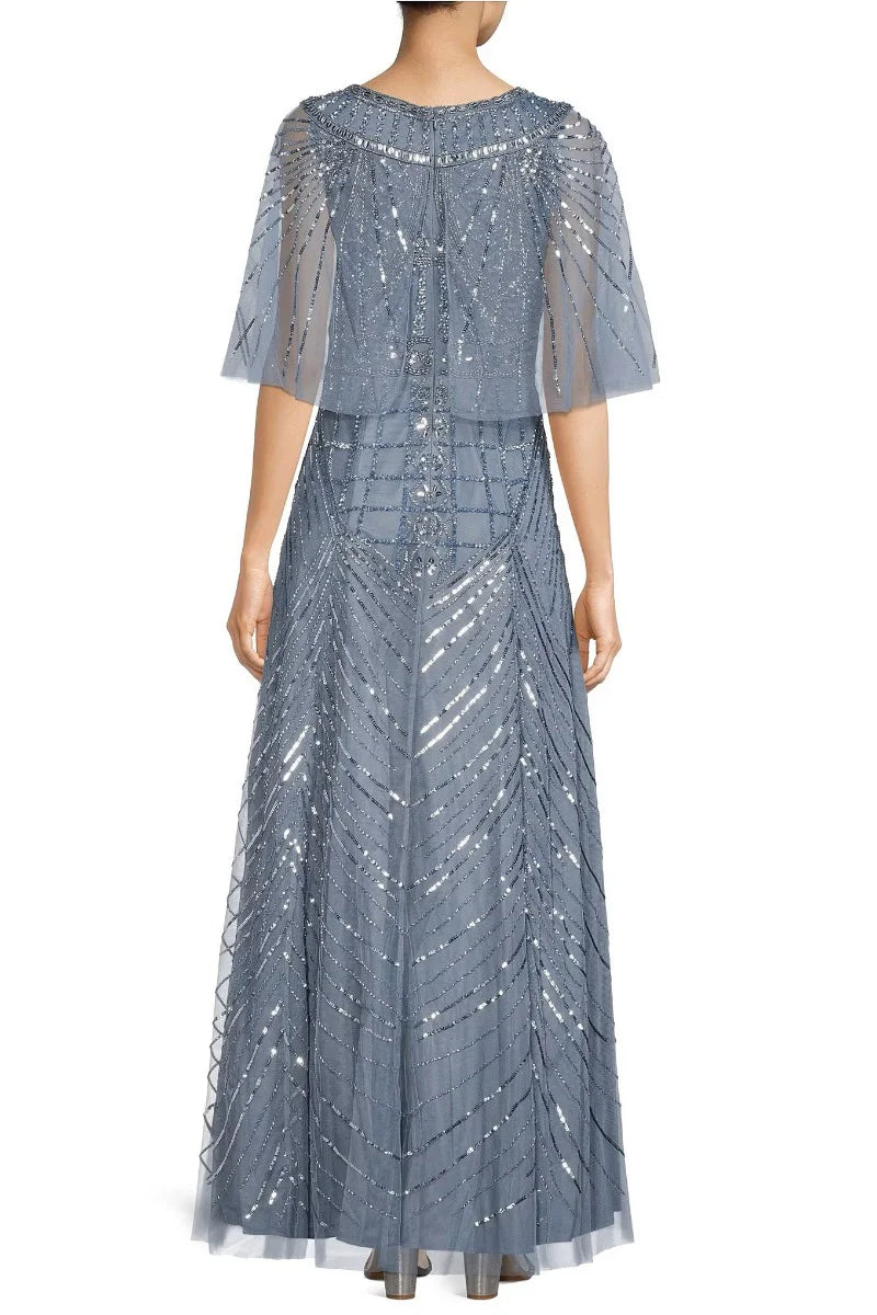 Boat Neck Short Sleeve Embellished Zipper Back Mother of the Bride Dresses