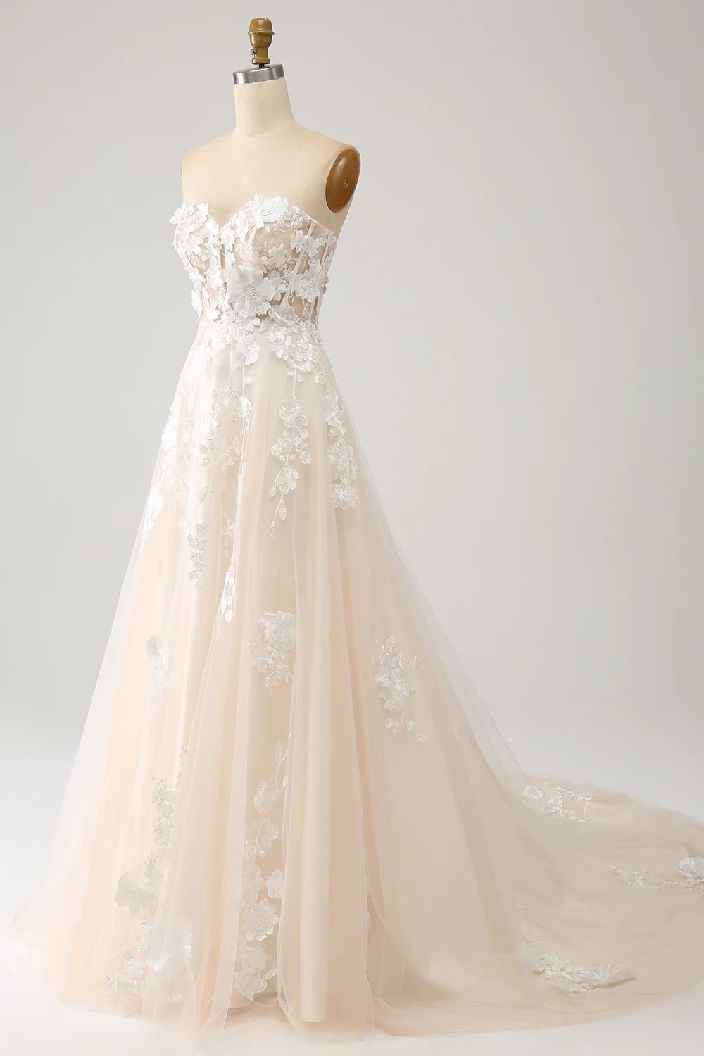 A Line Sweetheart Long Corset Wedding Dress With