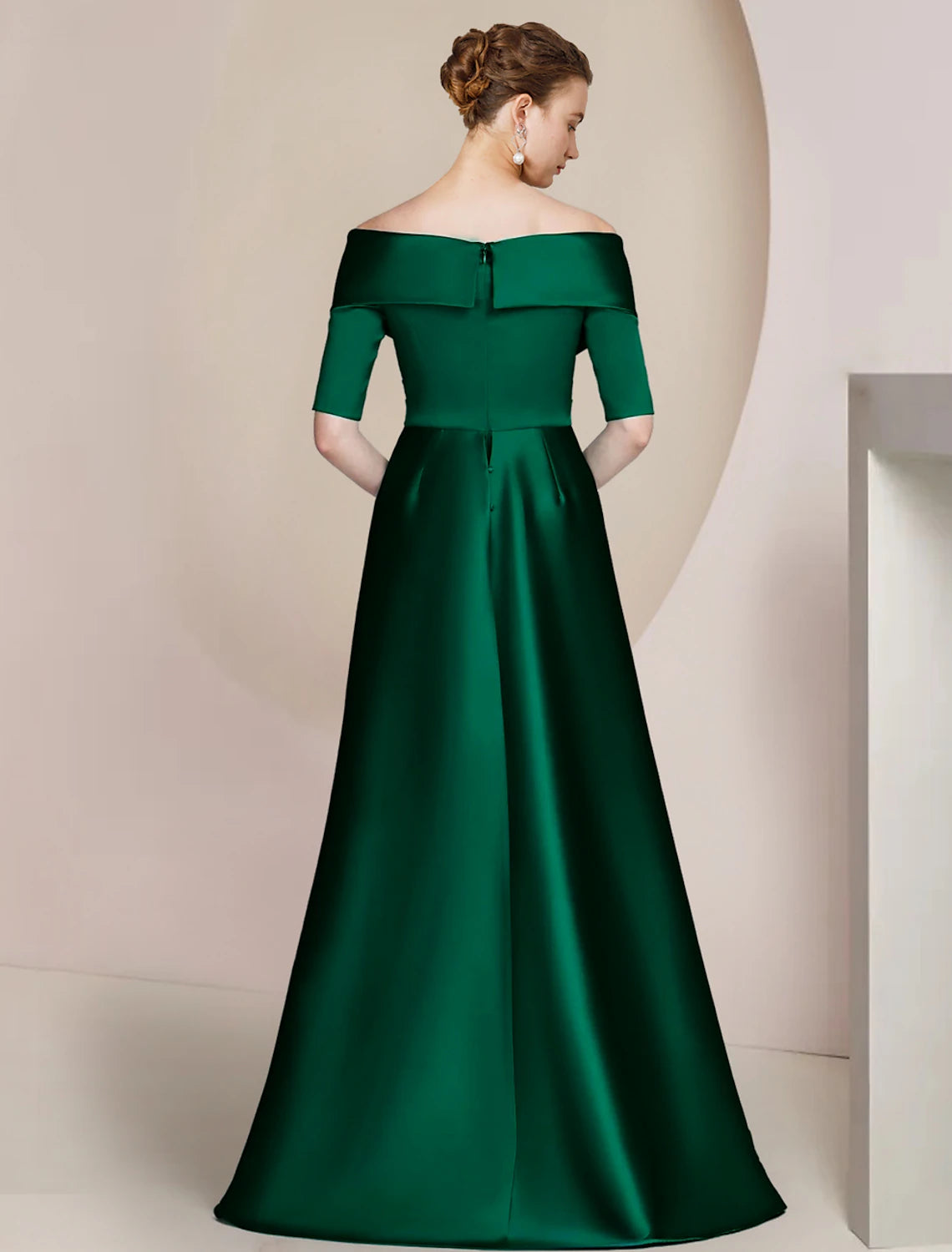 Pillar Set Bride Mom Dress Formal Wedding Guest Party Off the Shoulder Floor Long Satin with Ruffles
