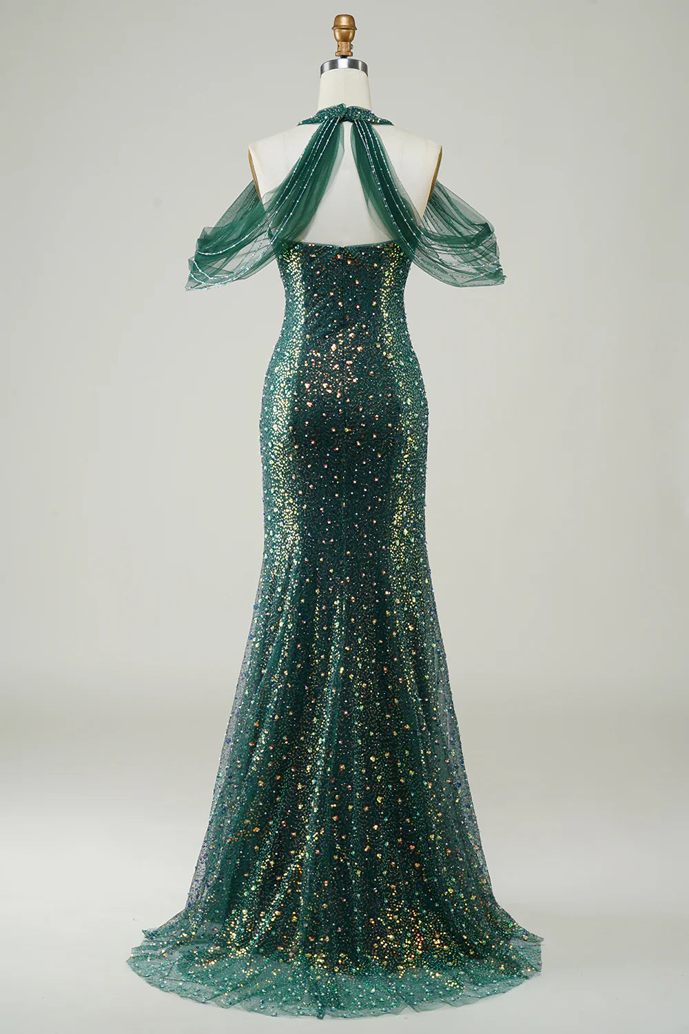 Sparkling, elegant, dark green sequined mermaid long dance dress