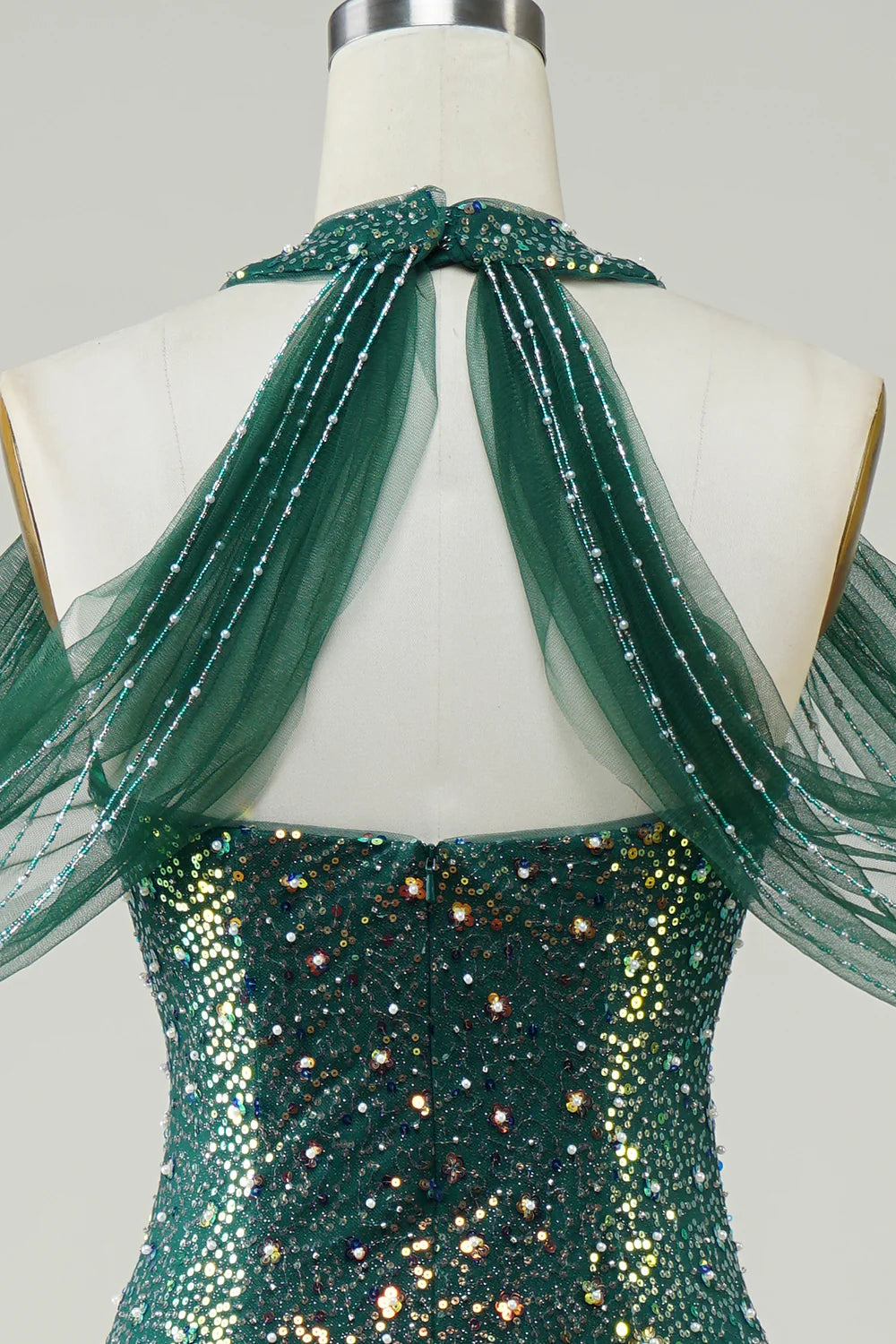 Sparkling, elegant, dark green sequined mermaid long dance dress