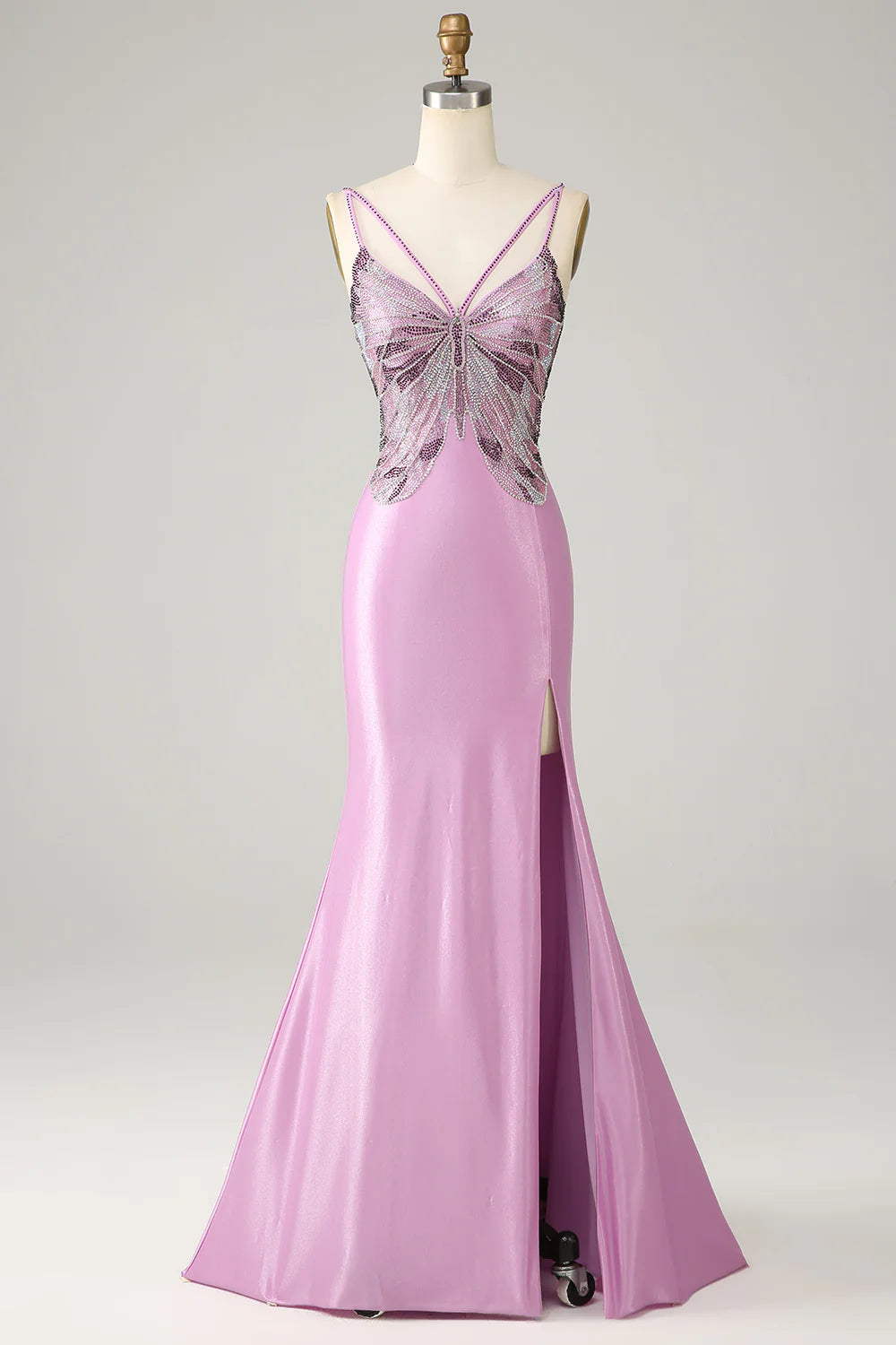 Purple swim mermaid no back spaghetti strap butterfly ball dress