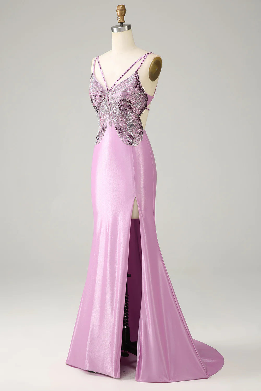 Purple swim mermaid no back spaghetti strap butterfly ball dress