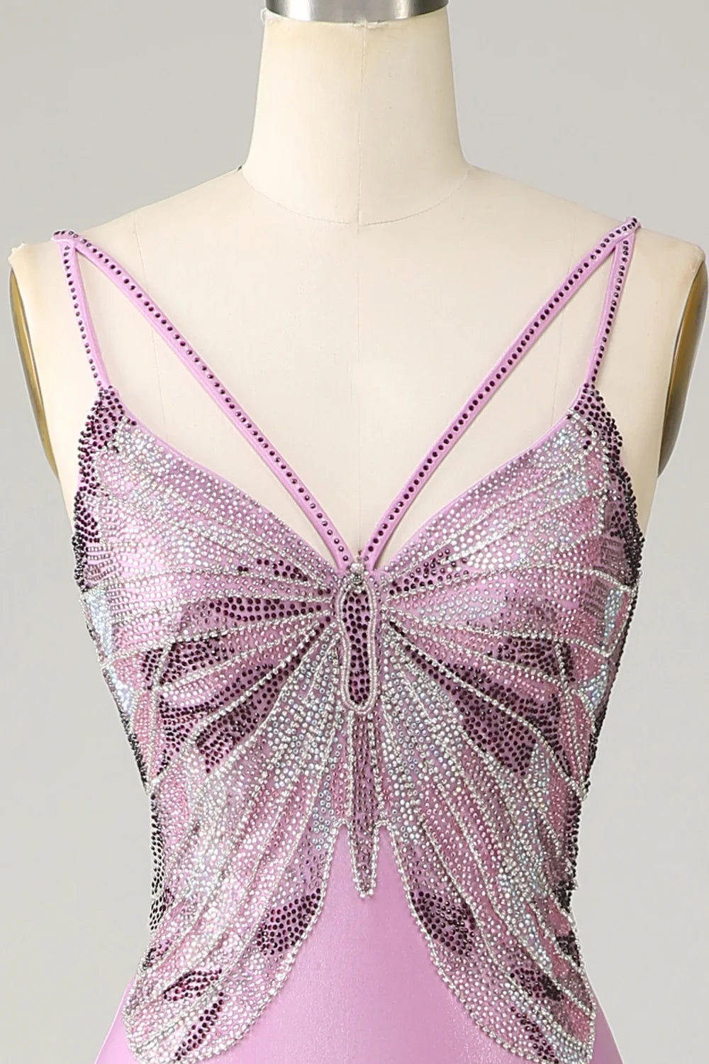 Purple swim mermaid no back spaghetti strap butterfly ball dress