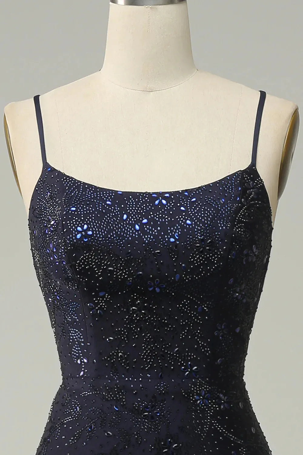 Navy Slim Fit Blue Mermaid Italian Noodle Strap Open Navel Ball Dress