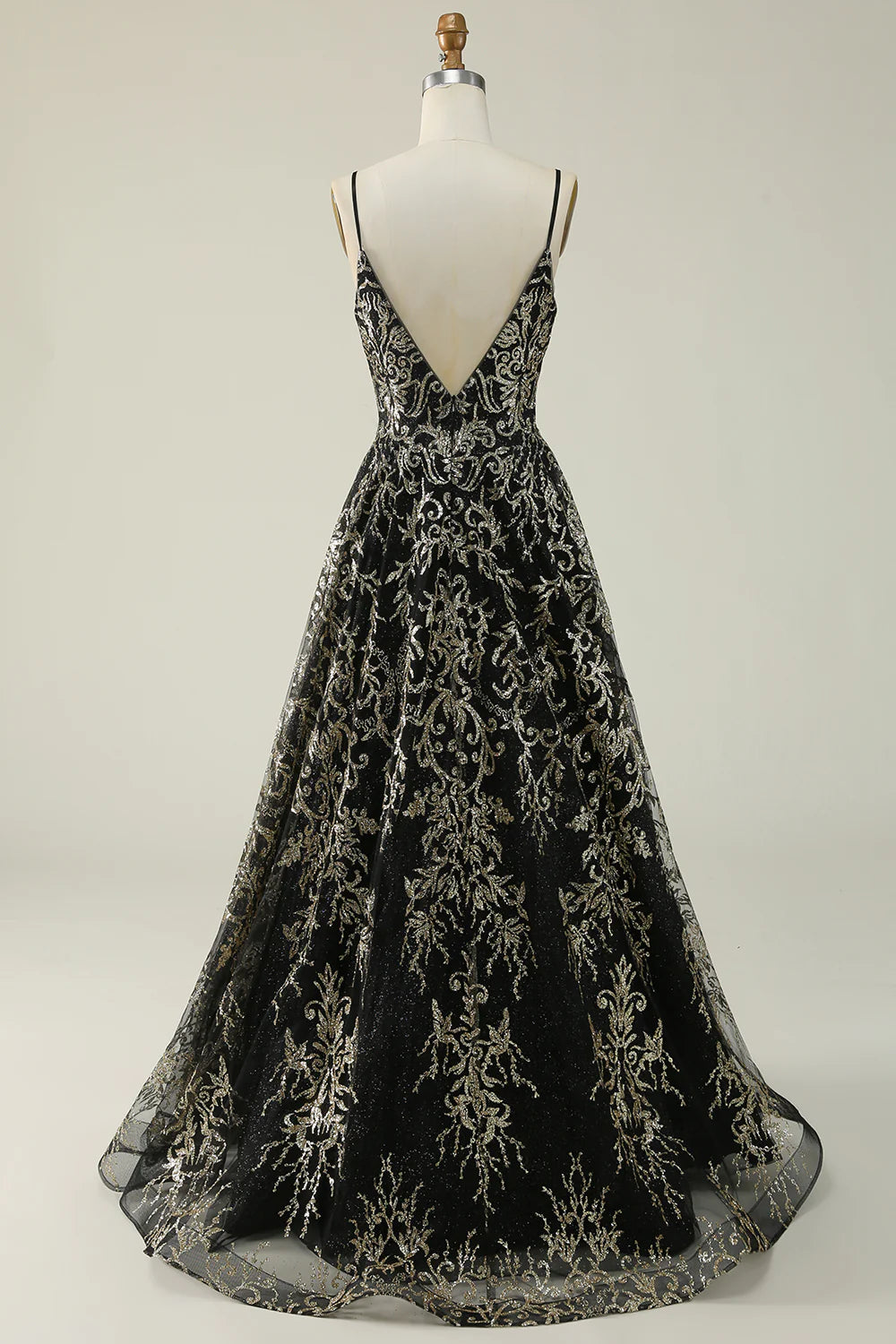 Black and gold spaghetti sexy shoulder strap dance long dress