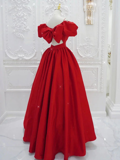 Red v neck satin long prom dress red prom dress