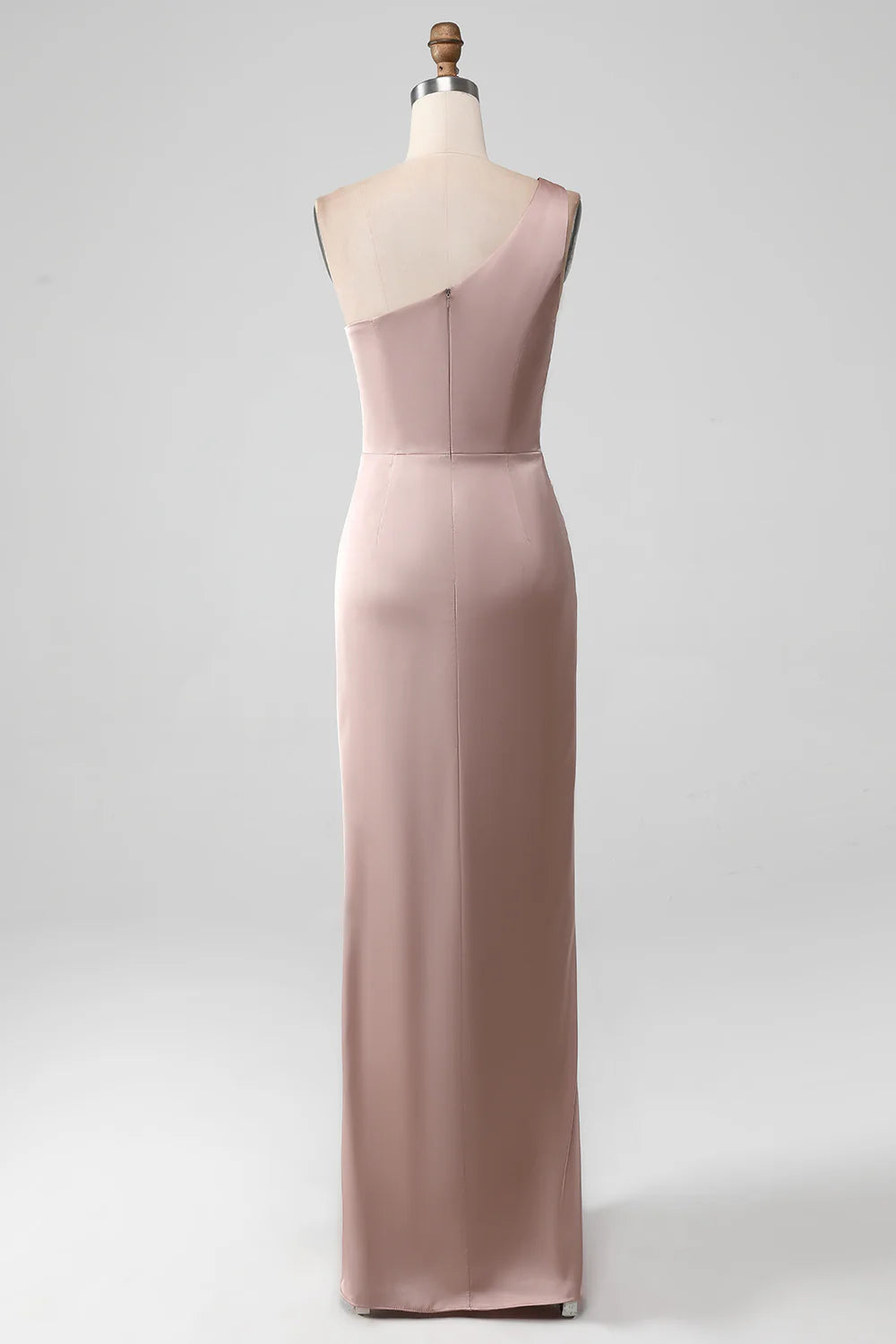 Mermaid One Shoulder Pleated Satin Bridesmaid Dress With Slit