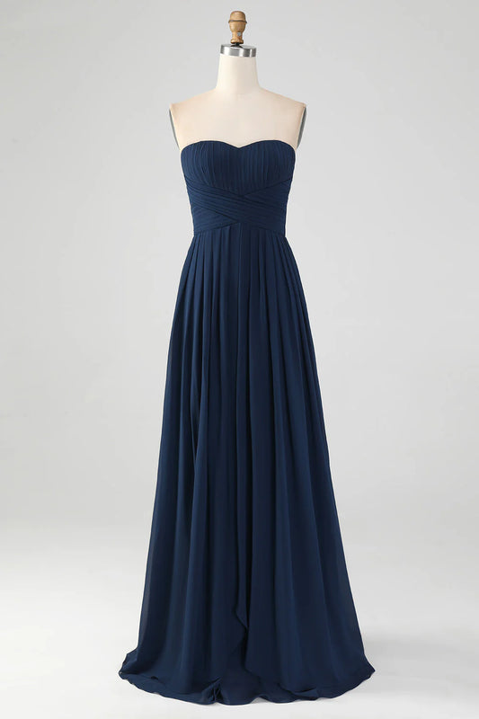 A Line Sweetheart Pleated Floor Length Bridesmaid Dress
