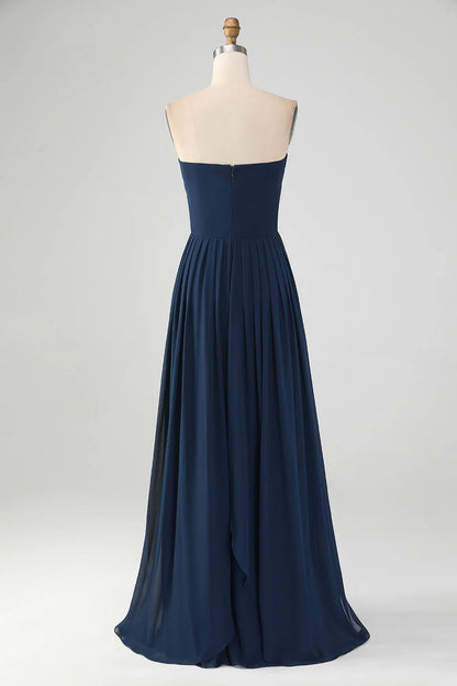 A Line Sweetheart Pleated Floor Length Bridesmaid Dress