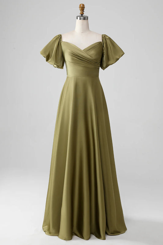 A-Line Off The Shoulder Long Bridesmaid Dress with Short Sleeves