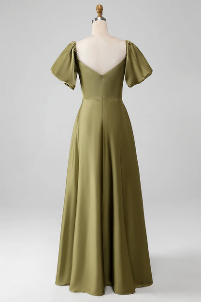 A-Line Off The Shoulder Long Bridesmaid Dress with Short Sleeves