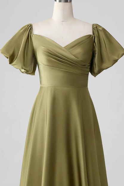 A-Line Off The Shoulder Long Bridesmaid Dress with Short Sleeves