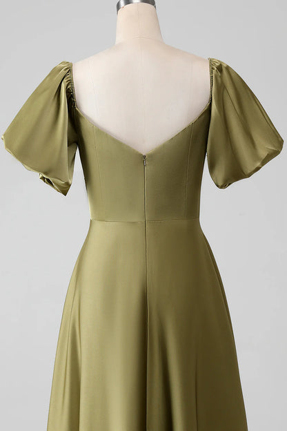 A-Line Off The Shoulder Long Bridesmaid Dress with Short Sleeves