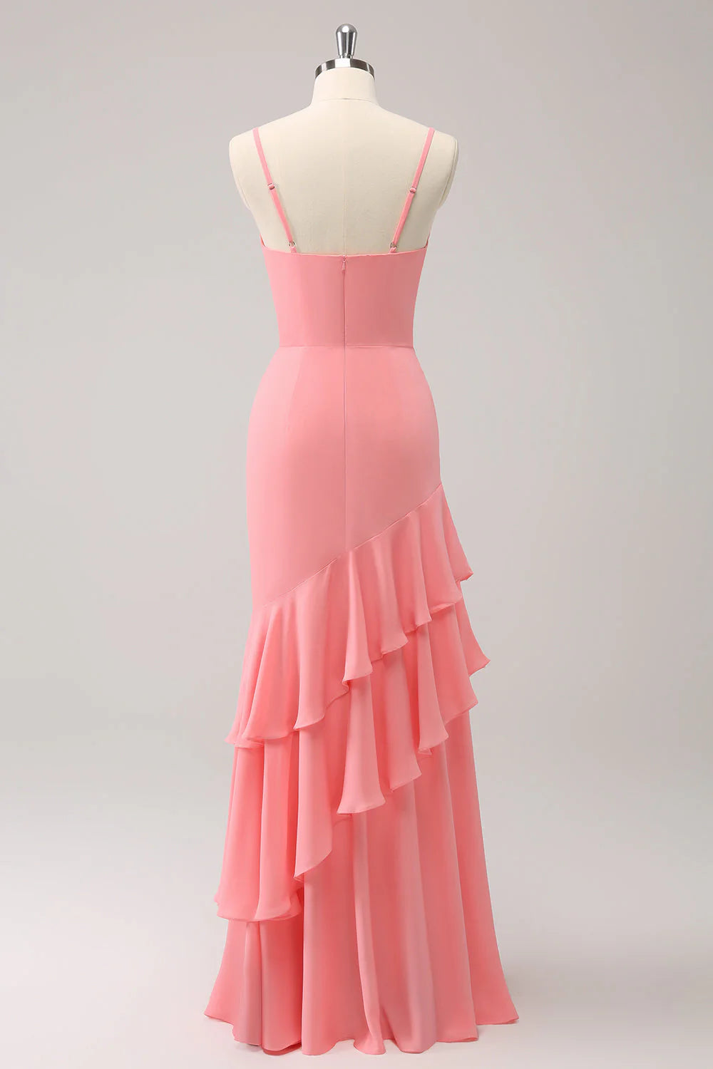 Mermaid Spaghetti Straps Long Bridesmaid Dress with Ruffles