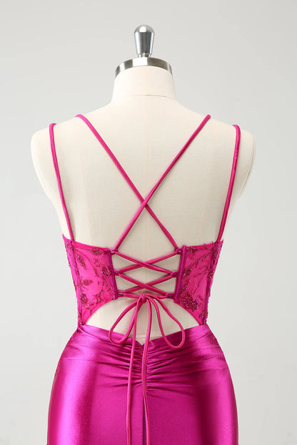 Fuchsia Rushed Corset Short Tight Homecoming Dresses