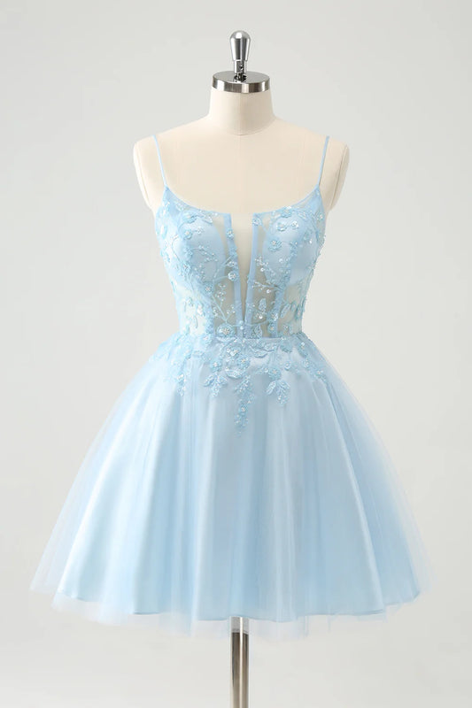 A Line Sequins Corset Short Homecoming Dress with Lace Up Back